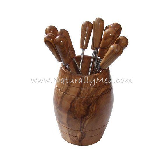 naturally med Olive Wood Olive Picks (6) in Barrel