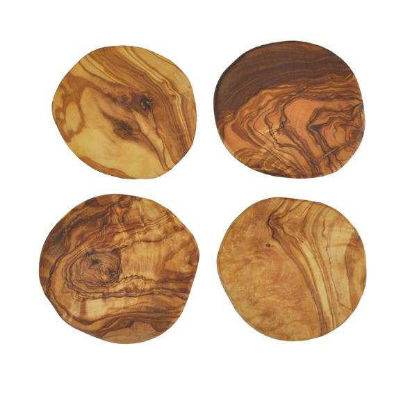 naturally med Olive Wood Pebble Coasters – Set of 4