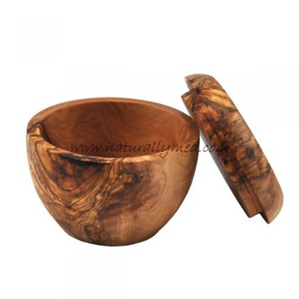 naturally med Olive Wood Salt Cellar With Lid