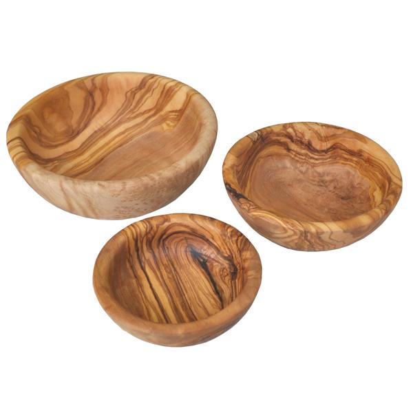 Naturally Med Olive Wood Stack Of 3 Round Bowls
