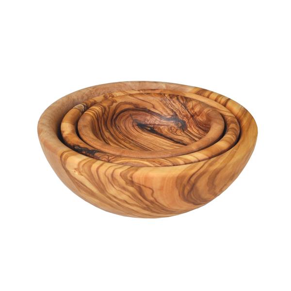 naturally med Olive Wood Stack of 3 Round Bowls