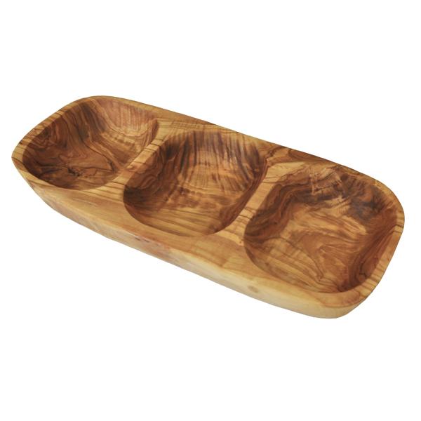 naturally med Olive Wood 3 Compartment Appetizer Serving Dish