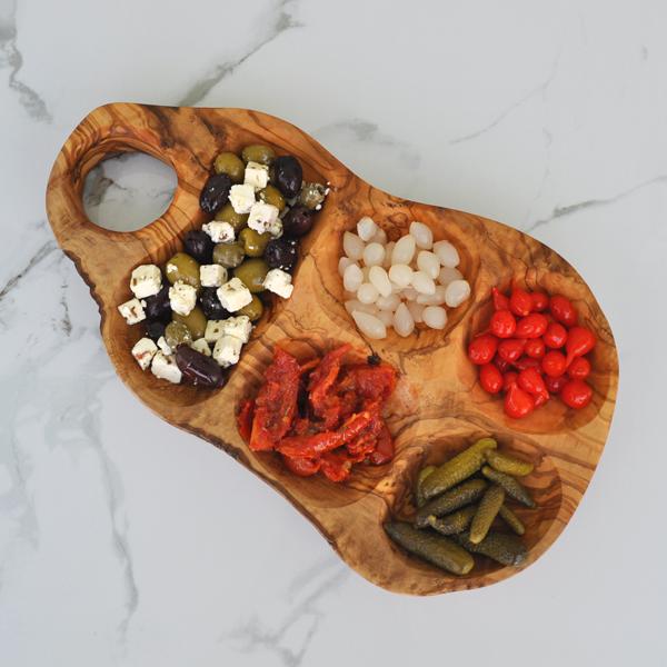 Naturally Med Olive Wood 5 Compartment Appetizer Serving Dish – 14.5″ X 7″