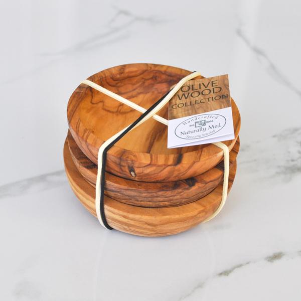 naturally med Olive Wood Dipping Bowls – Round – Gift Set of 3 Bowls