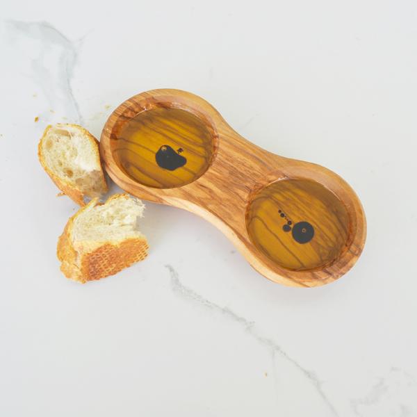 Naturally Med Olive Wood Double Dipping Bowl – Round – 7.25″