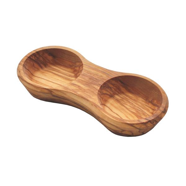Naturally Med Olive Wood Double Dipping Bowl – Round – 7.25″