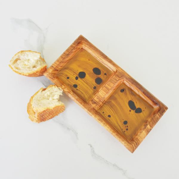 Naturally Med Olive Wood Double Dipping Bowl – Square – 6.5″