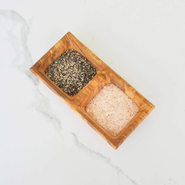 Naturally Med Olive Wood Double Dipping Bowl – Square – 6.5″