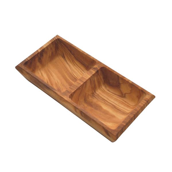 naturally med Olive Wood Double Dipping Bowl – Square – 6.5″