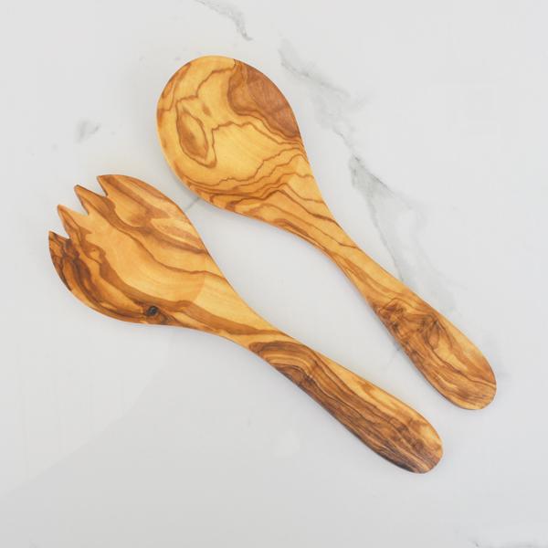 naturally med Olive Wood Extra-Wide Paddle Salad Servers – 10″