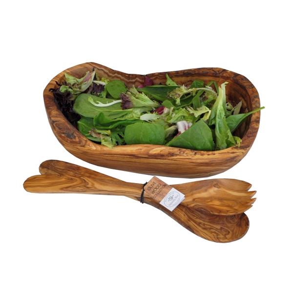 Naturally Med Olive Wood Gift Set Natural Boat Shaped Bowl And Salad Servers