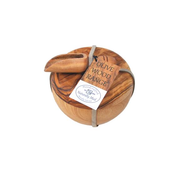 Naturally Med Olive Wood Gift Set Salt Cellar And Salt Scoop
