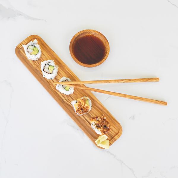 Naturally Med Olive Wood Gift Set Sushi Board And Chopsticks