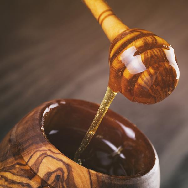 Naturally Med Olive Wood Honey Pot With Honey Dipper