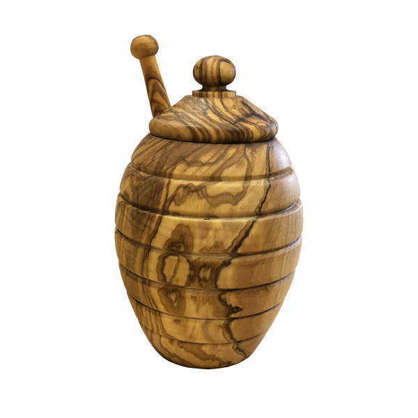 naturally med Olive Wood Honey Pot with Honey Dipper