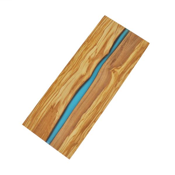 naturally med Olive Wood Rectangle Cutting Board with River of Blue Resin – 18″ x 7″