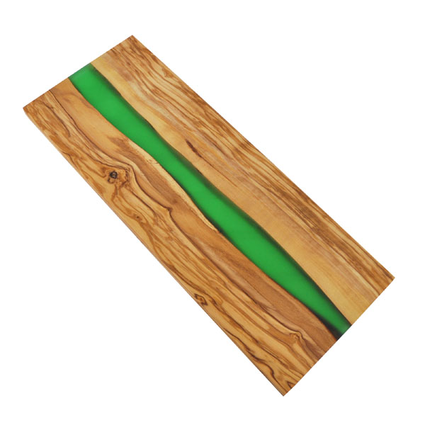 naturally med Olive Wood Rectangle Cutting Board with River of Green Resin – 18″ x 7″