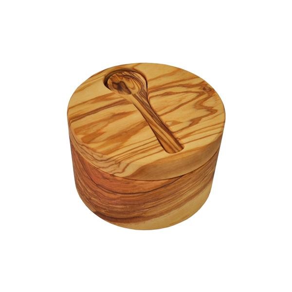 Naturally Med Olive Wood Salt Cellar (large) With Inset Spoon