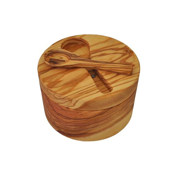 Naturally Med Olive Wood Salt Cellar (large) With Inset Spoon