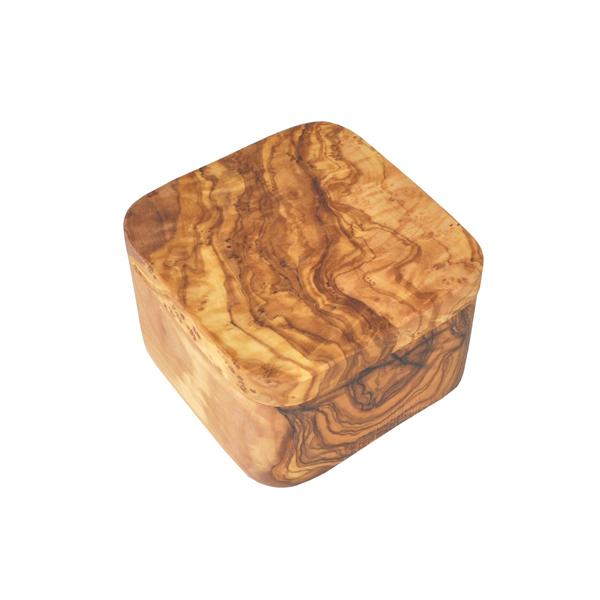 Naturally Med Olive Wood Salt Cellar – Square – With Magnetic Pivoting Lid