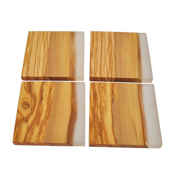 Naturally Med Olive Wood Square Coasters With Clear Resin Shoreline. Set Of 4