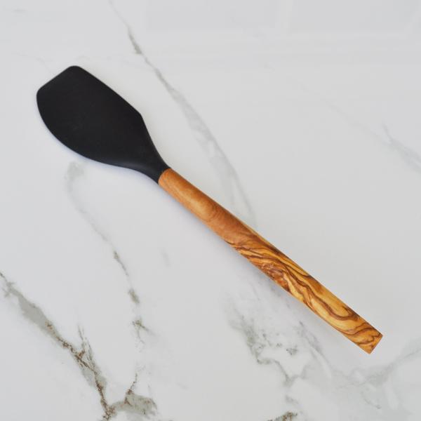Naturally Med Silicone Spatula (Black) With Olive Wood Handle – 12″