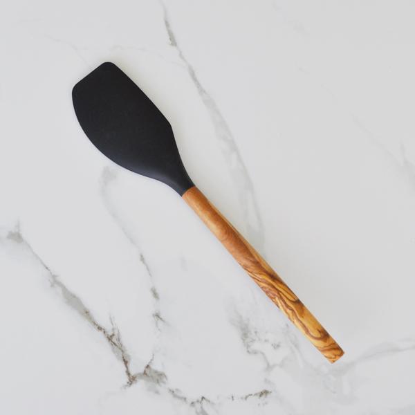 naturally med Silicone Spatula (Black) with Olive Wood Handle – 12″