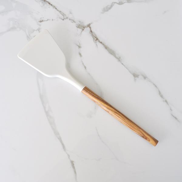 naturally med Silicone Turner (White) with Olive Wood Handle – 12″