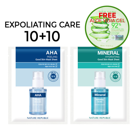 nature republic [10+10] Good Skin Exfoliating Care Mask Sheets (AHA 10 + Mineral 10) w/ FREE Org. Aloe Vera Gel