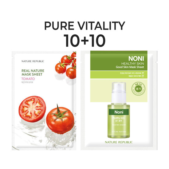 nature republic [10+10] Pure Vitality Mask Sheet Set (Real Nature Tomato 10 + Good Skin Noni 10)