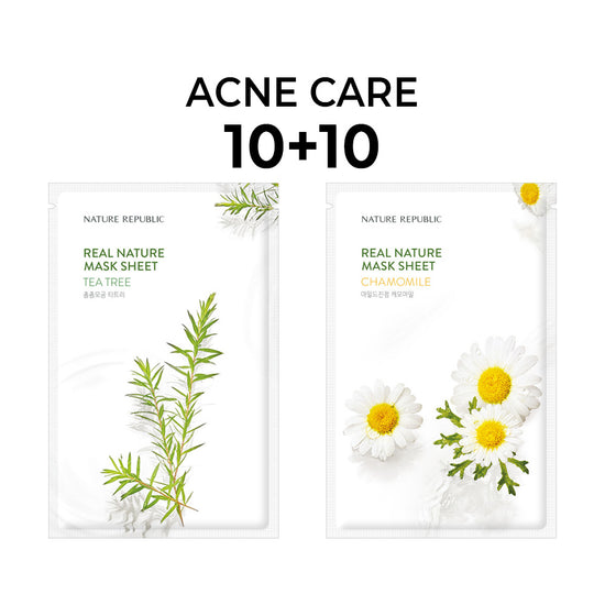nature republic [10+10] Real Nature Acne Care Mask Sheet Set (Tea Tree 10 + Chamomile 10)