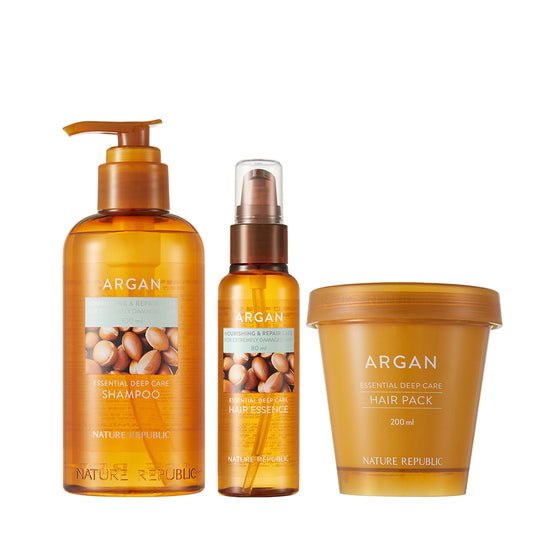 nature republic Argan Essential Deep Care Trio Set 4 (Shampoo Hair Essence & Hair Pack)