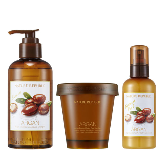 nature republic Argan Essential Deep Care Trio (Shampoo Hair Pack No Wash Treatment Pack)