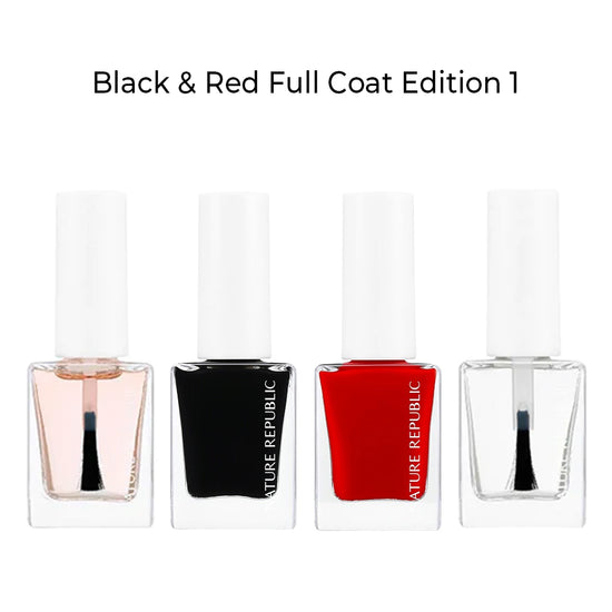 nature republic COLOR & NATURE NAIL Black & Red FULL COAT EDITION 1 (w/ GREEN TEA NAIL REMOVER + NAIL GRADIENT SPONGE SET)