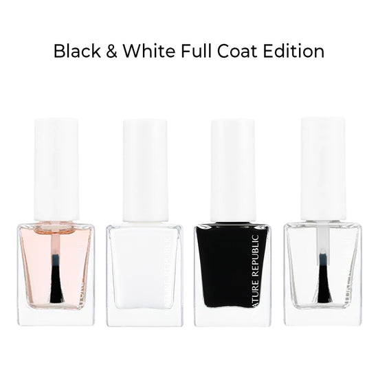 nature republic COLOR & NATURE NAIL Black & White FULL COAT EDITION (w/ GREEN TEA NAIL REMOVER + NAIL GRADIENT SPONGE SET)