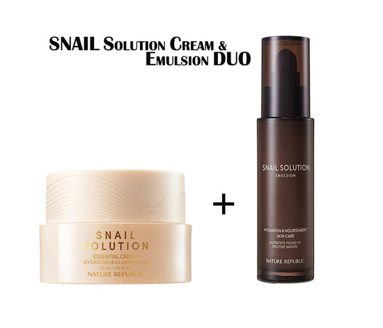nature republic [IMPROVING SKIN COMPLEXION & ELASTICITY] SNAIL SOLUTION ESSENTIAL CREAM & EMULSION DUO