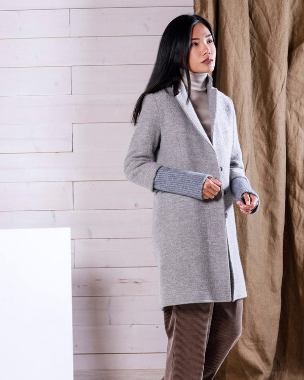 natyoural Double Breasted Coat with Knit Merino Wool Sleeves | Natyoural