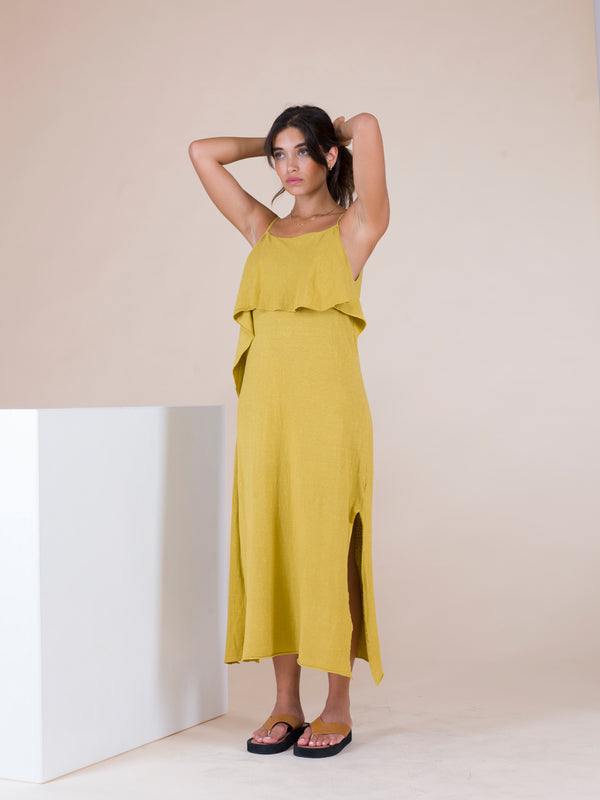 Natyoural Dress Made Of An Intimate Blend Linen And Cotton Jersey YF019