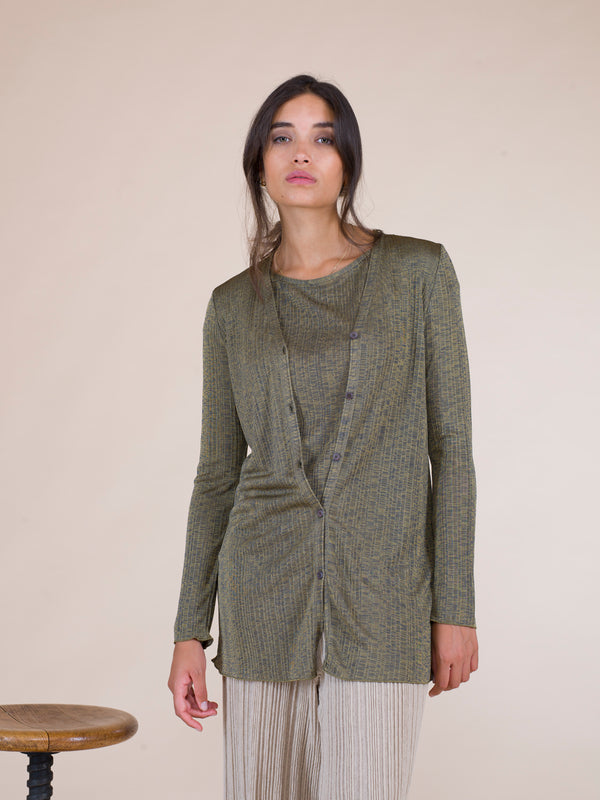 Natyoural V Neck Long Cardigan In Pure Viscose YF040