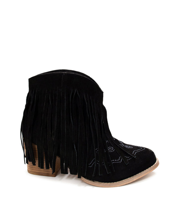 Naughty Monkey Amos Fringe Ankle Bootie In Black Suede