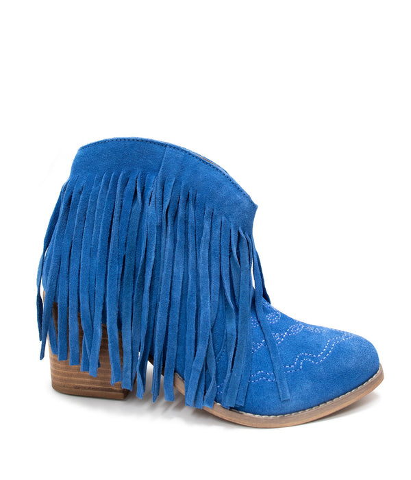 Naughty Monkey Amos Fringe Ankle Bootie In Blue Suede