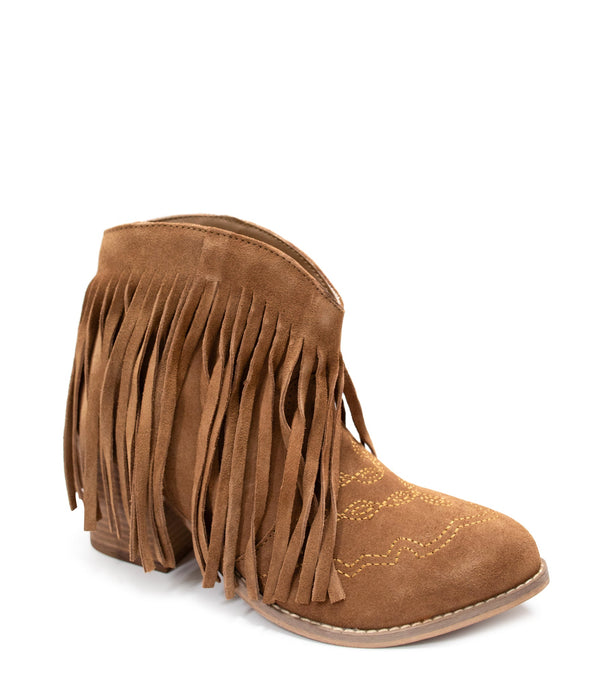 Naughty Monkey Amos Fringe Ankle Bootie In Tan Suede