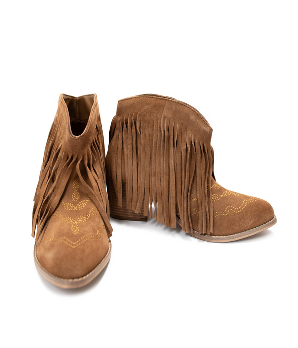 naughty monkey Amos Fringe Ankle Bootie in Tan Suede