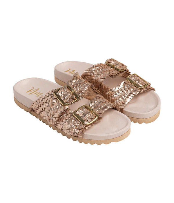 Naughty Monkey Intertwine Dual Woven Strap Slide In Champagne