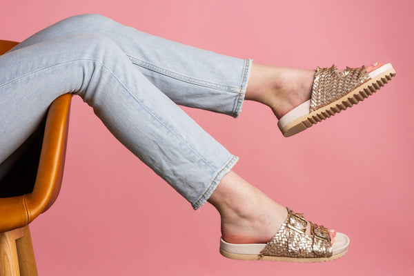 Naughty Monkey Intertwine Dual Woven Strap Slide In Champagne