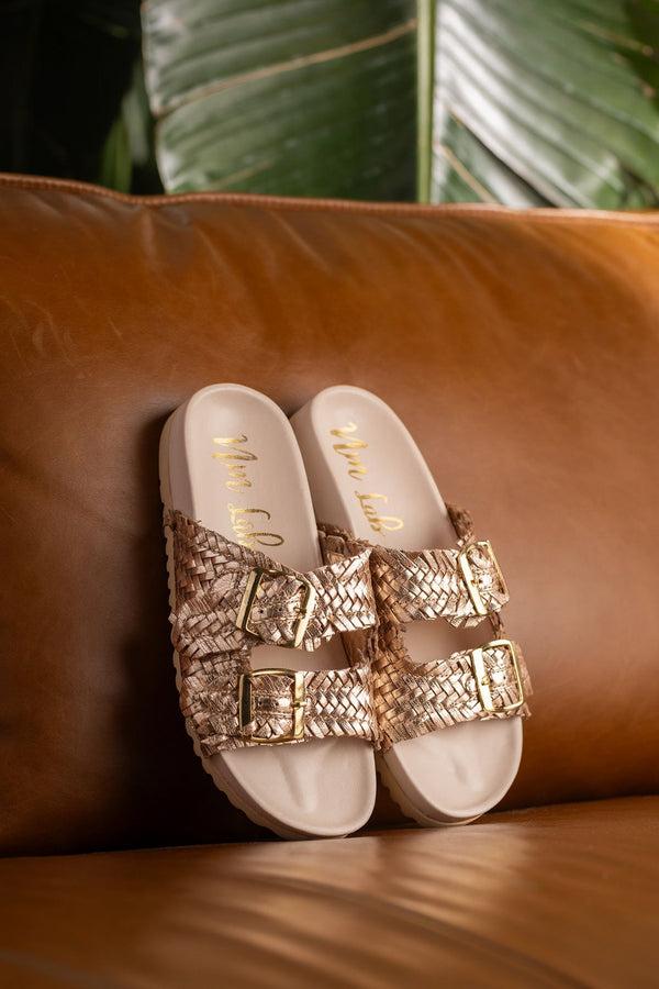 naughty monkey Intertwine Dual Woven Strap Slide in Champagne