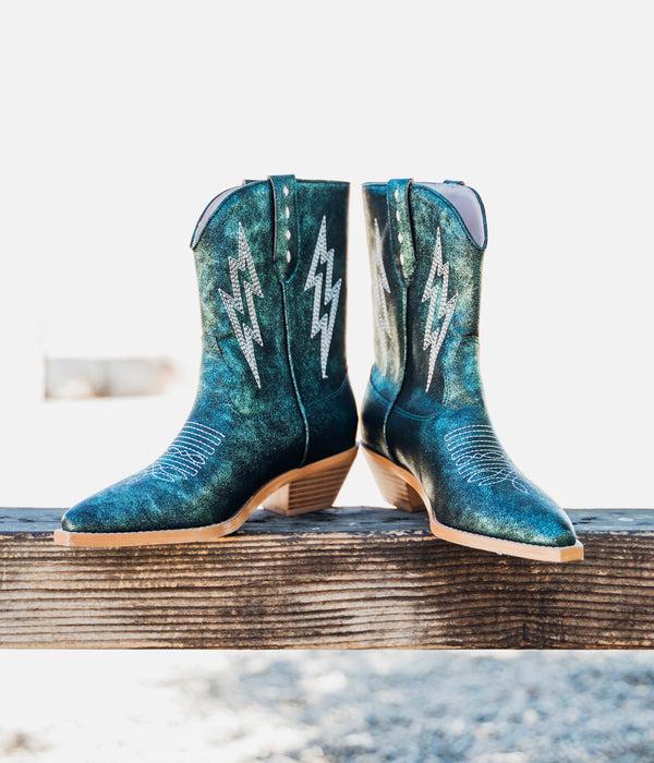 Naughty Monkey Bowie Metallic Boot In Teal