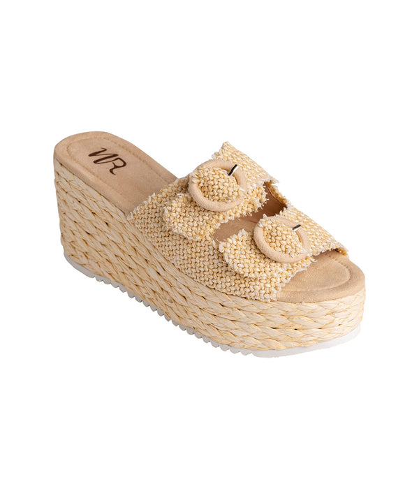 Naughty Monkey Eriwen Buckle Wedge In Cream