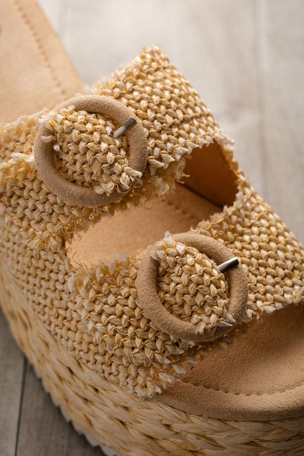 Naughty Monkey Eriwen Buckle Wedge In Cream