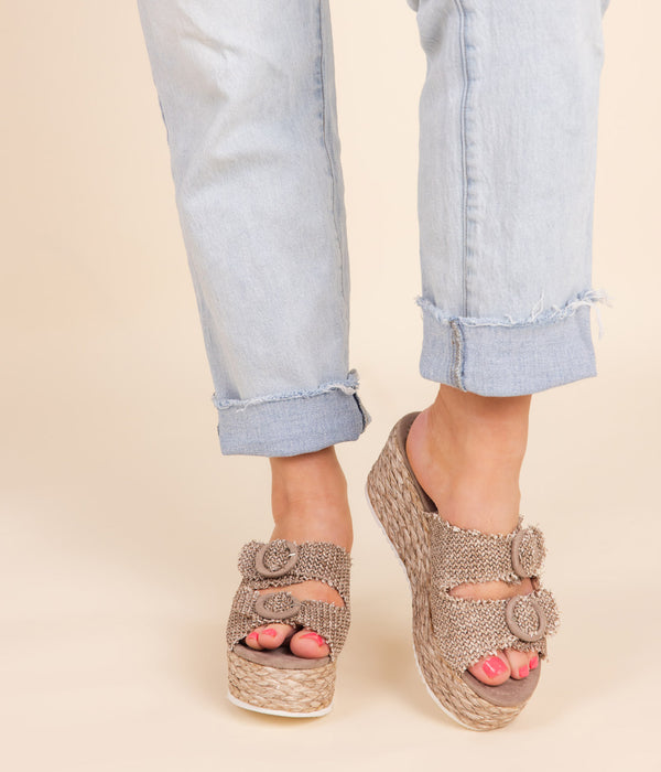naughty monkey Eriwen Buckle Wedge in Taupe